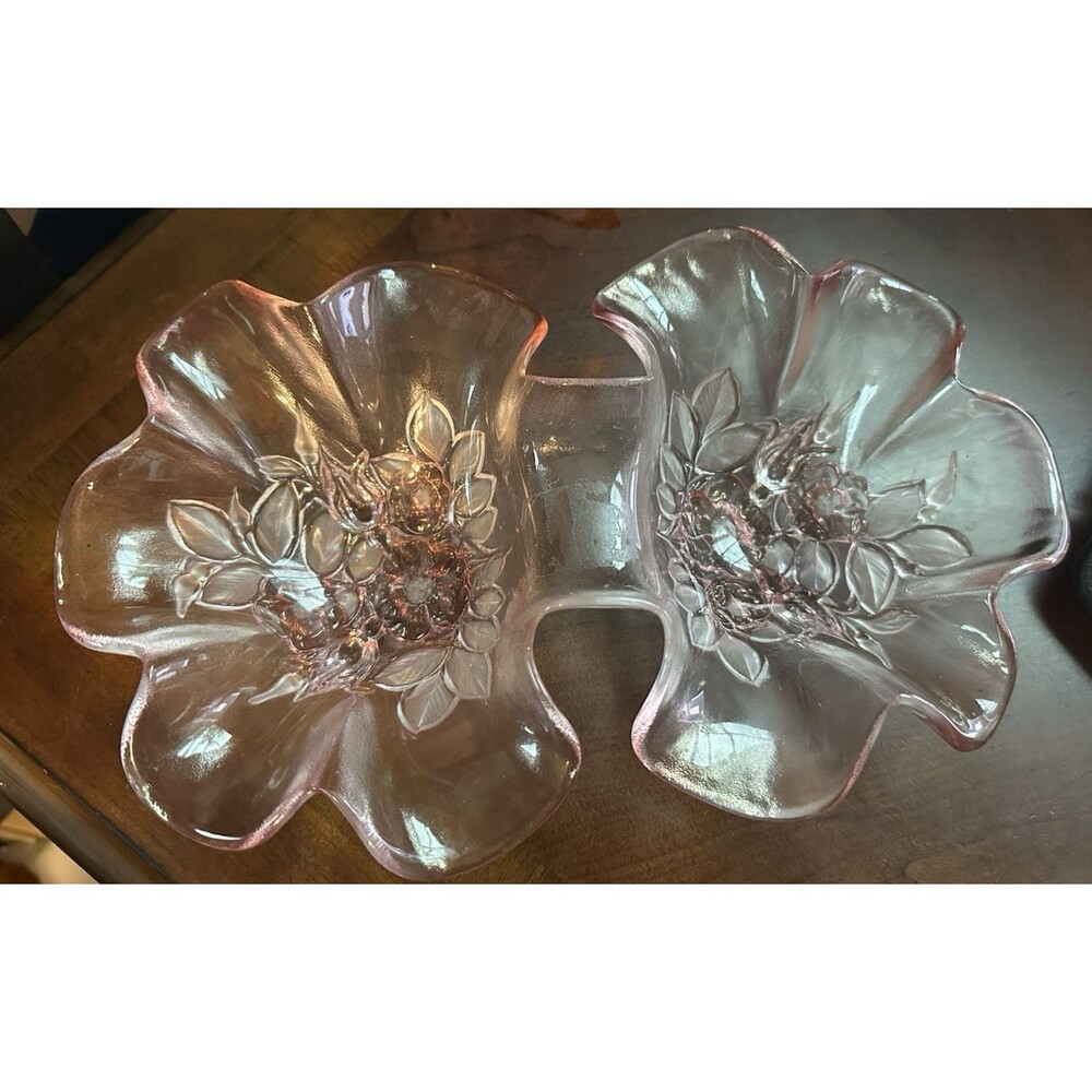 Vintage Mikasa Rosella Pink Frosted Glass Double Serving Candy Dish